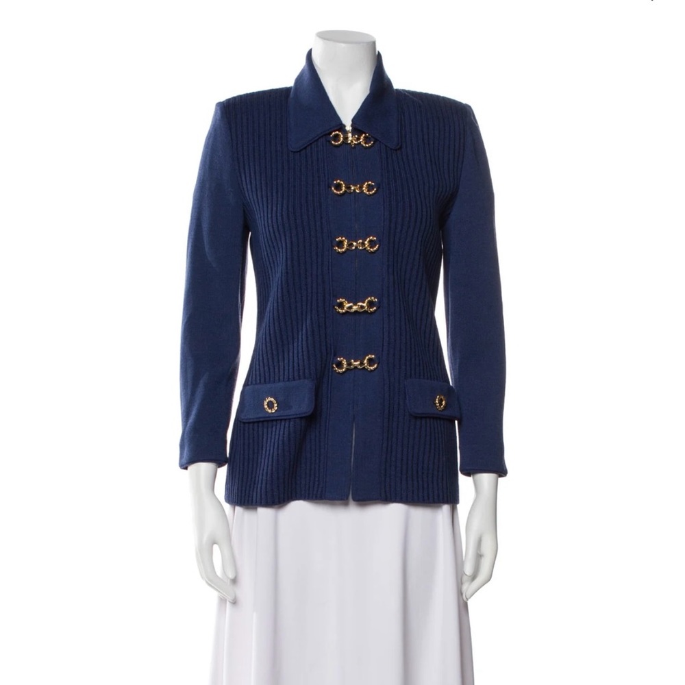 St. John Collection VINTAGE Navy Blue Knit Cardigan Sweater size 8  WORN ONCE